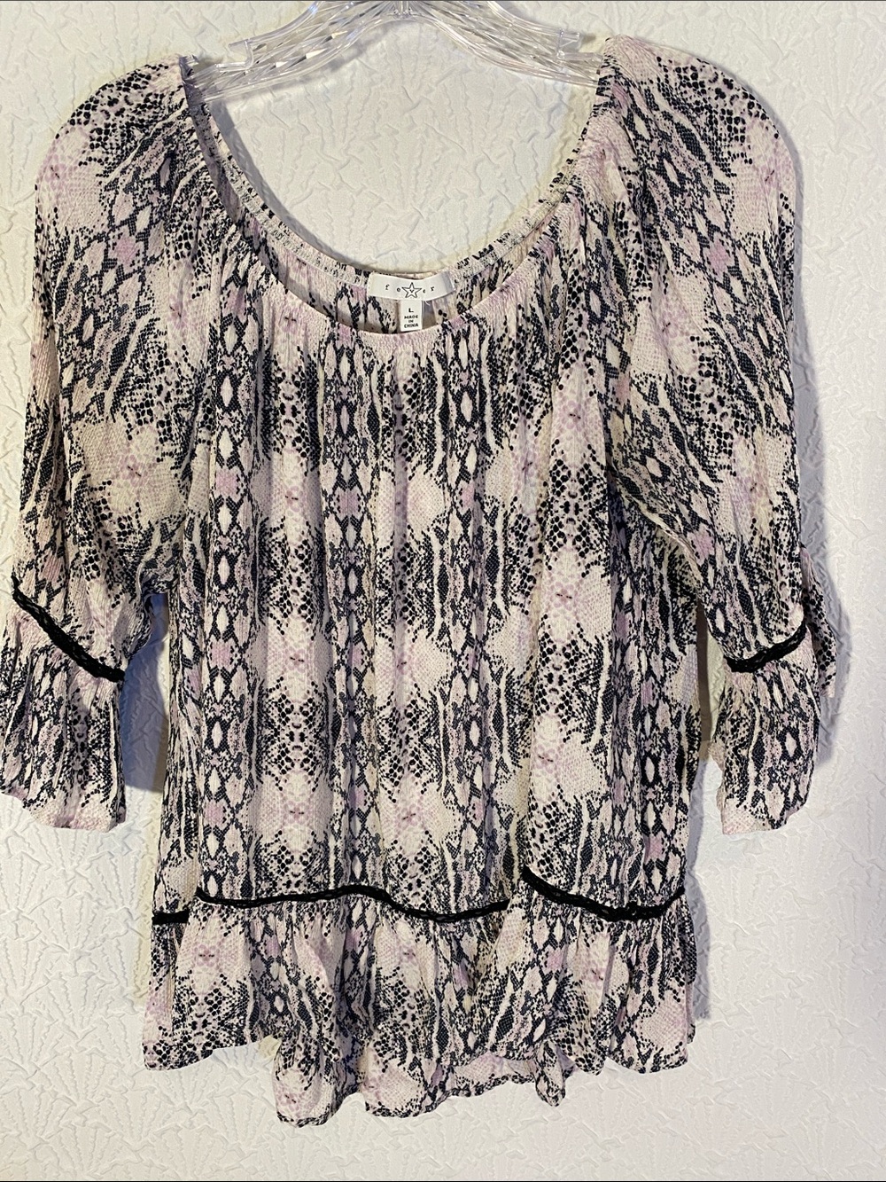 Fever Light Pink & Black Snake-Print Peasant Tunic